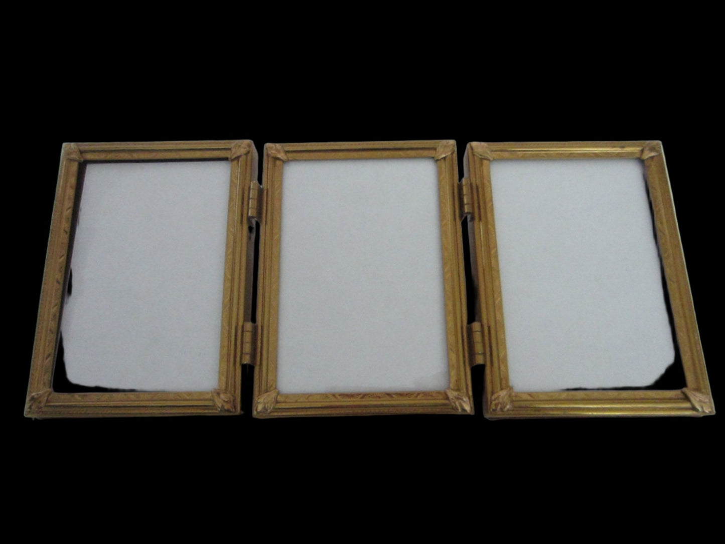 Trifold Ornamental Brass Vintage Picture Frames