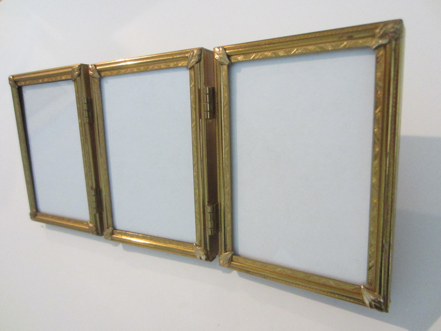 Trifold Ornamental Brass Vintage Picture Frames