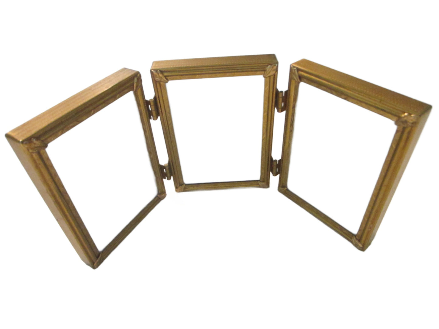 Trifold Ornamental Brass Vintage Picture Frames