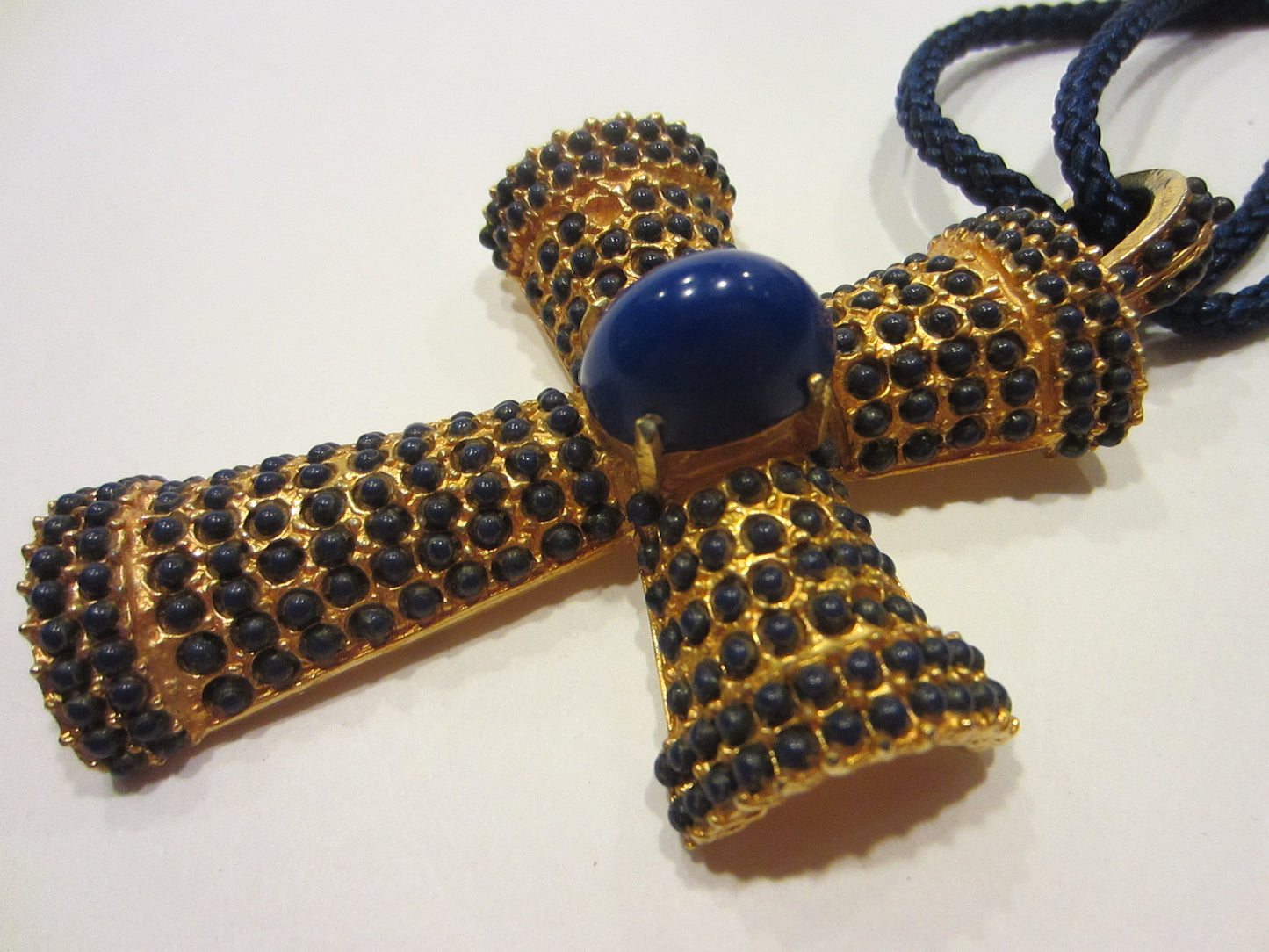 Vogue JLRY Gold Plated Cross Pendant Blue Cabochon