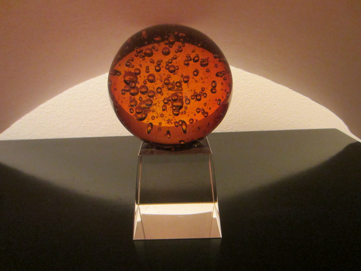 Amber Glass Sphere Globe Golden Paperweight Controlled Bubbles Mid Century Modern Art