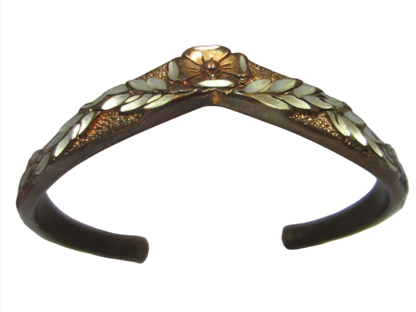 Crown Copper Bangle Bracelet Flower Medallion Shell Petals