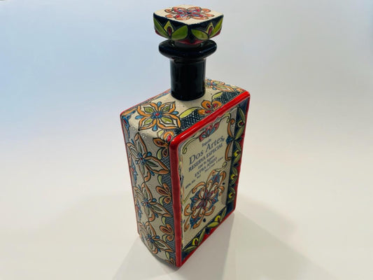 Dos Artes Ceramic Tequila Decanter Hand Colored Talavera Floral Enameling