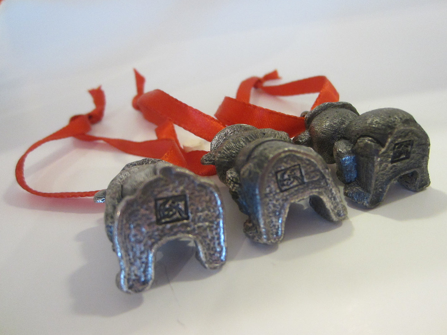 Three Miniature Pewter Teddy Bears Ornaments