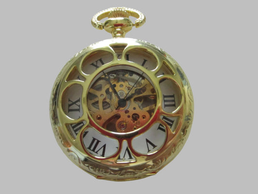 Geometric Open Mechanism Hand Wind Golden Pocket Watch