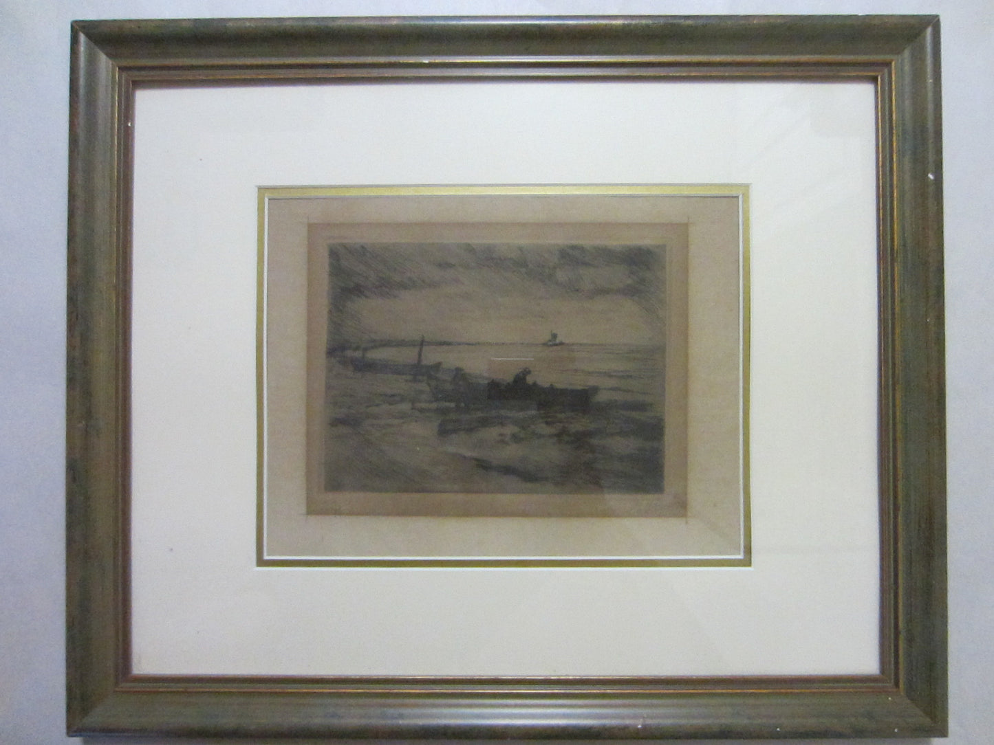 Harbor View Black Drawing Signed Marine Art - Designer Unique Finds 
 - 1