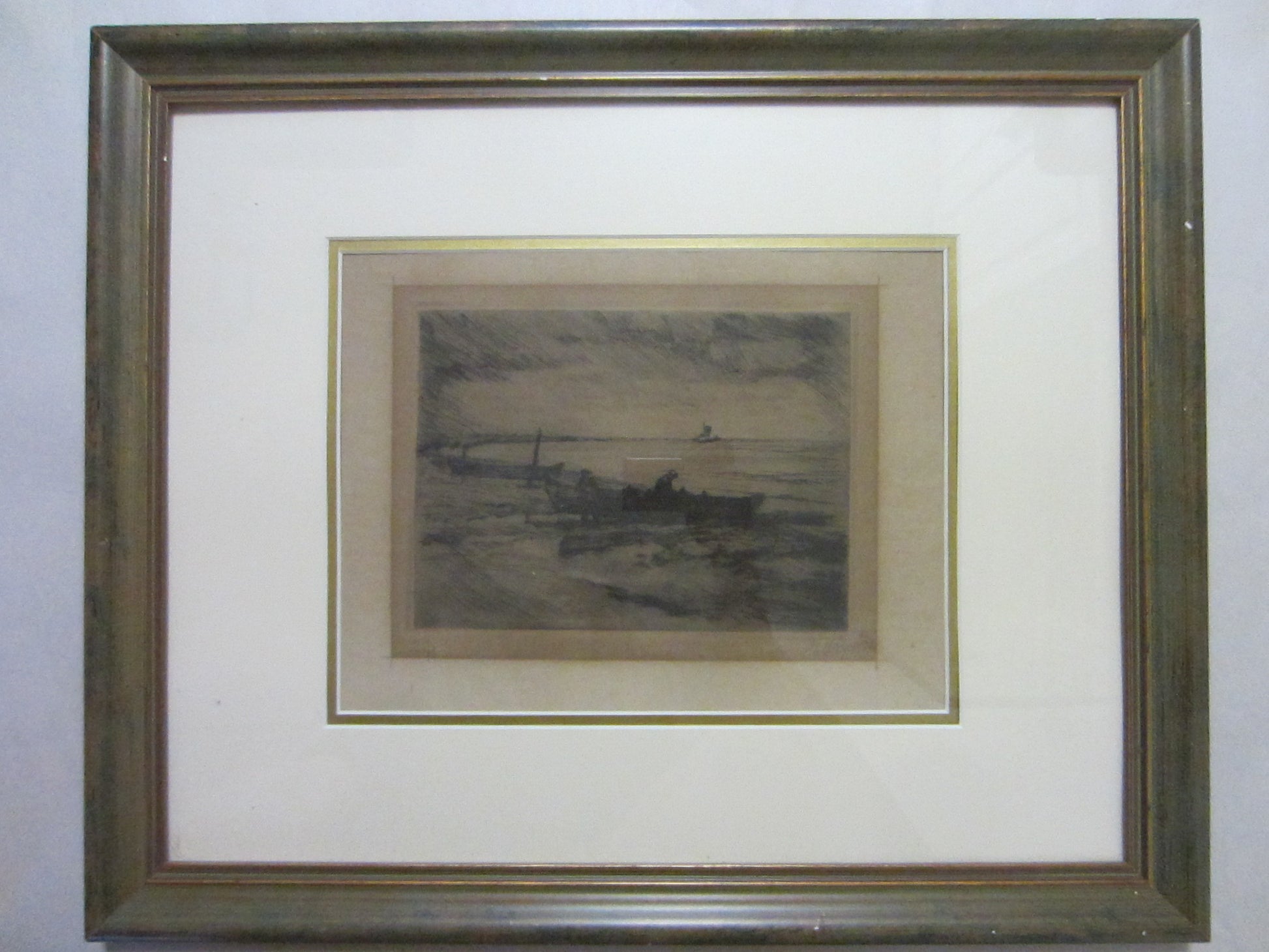 Harbor View Black Drawing Signed Marine Art - Designer Unique Finds 
 - 1