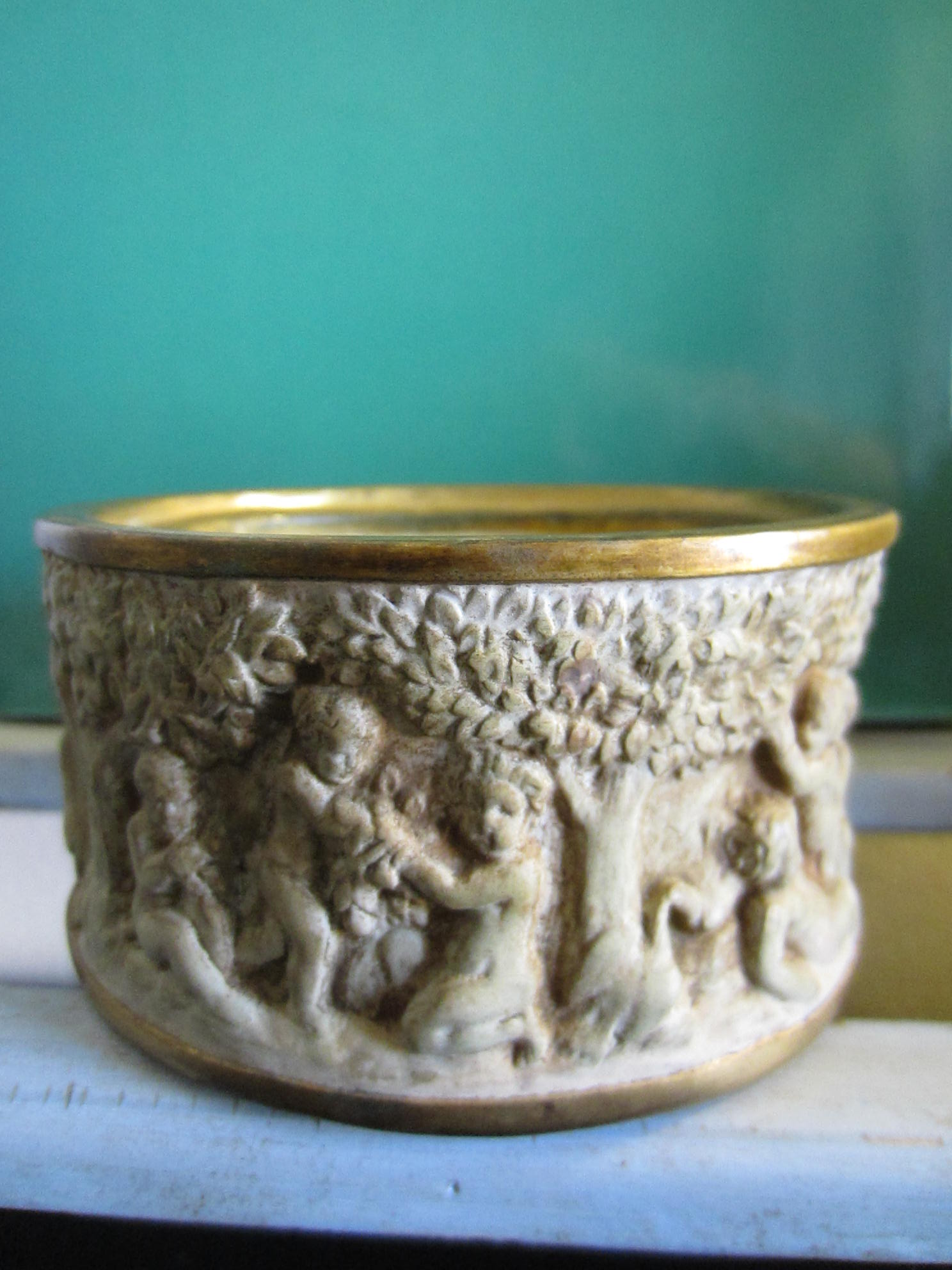 Italy Dini E Cellai Signa Ceramic Bronze Signed Figurative Putti Bowl - Designer Unique Finds 