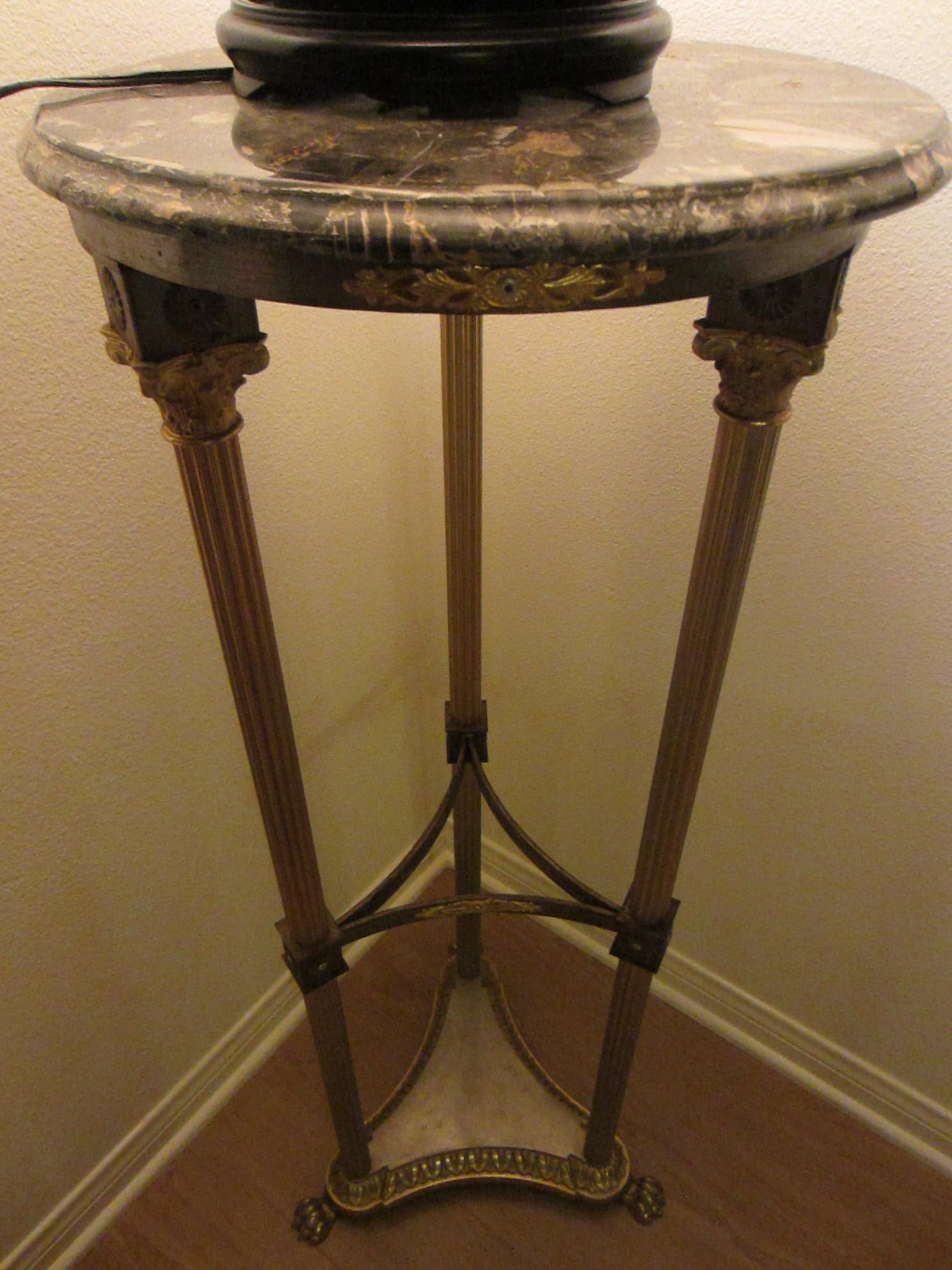 Georgian Tripod Stand Partial Gilt Bronze English Paw Stone Top Pedestal - Designer Unique Finds 