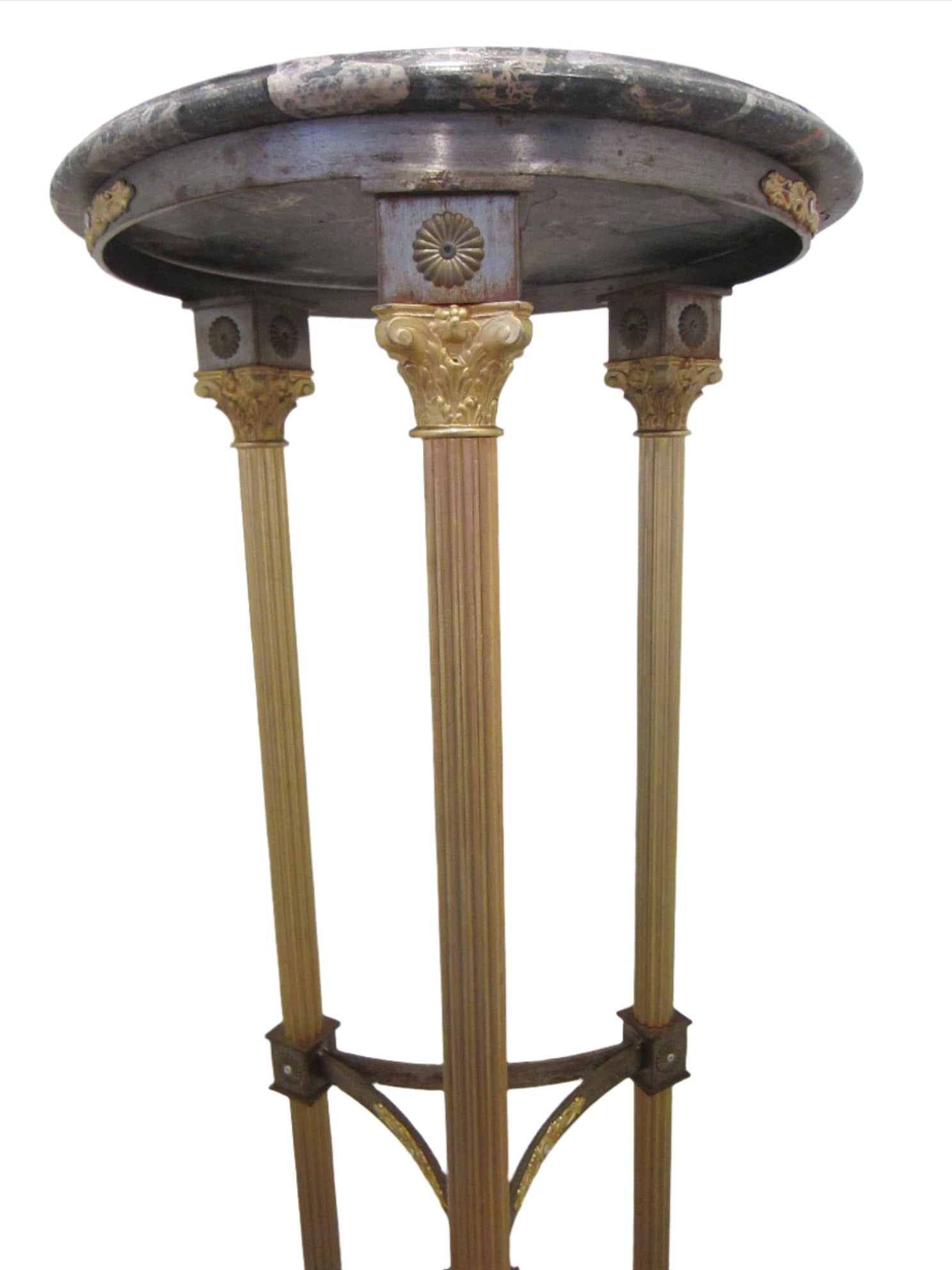 Georgian Tripod Stand Partial Gilt Bronze English Paw Stone Top Pedestal - Designer Unique Finds 