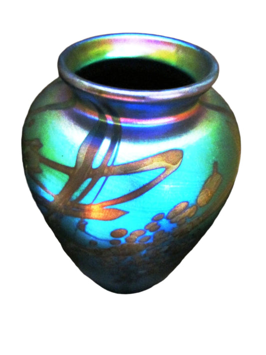 Iridescent Abstract Glass Vase Signed by Artist Don Richardson Numbered Dated - Designer Unique Finds 