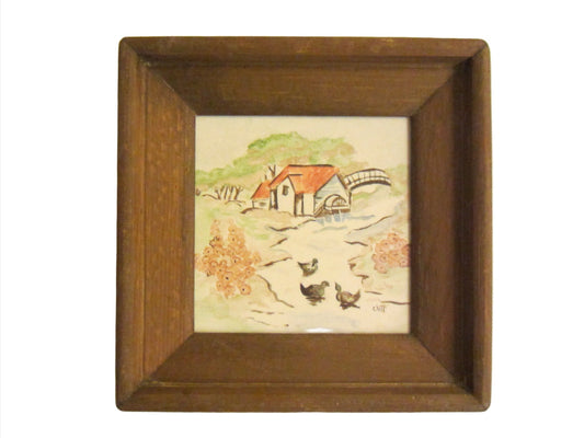 Hand Painted Landscape Framed Ceramic Tile With Title Cliff - Designer Unique Finds 