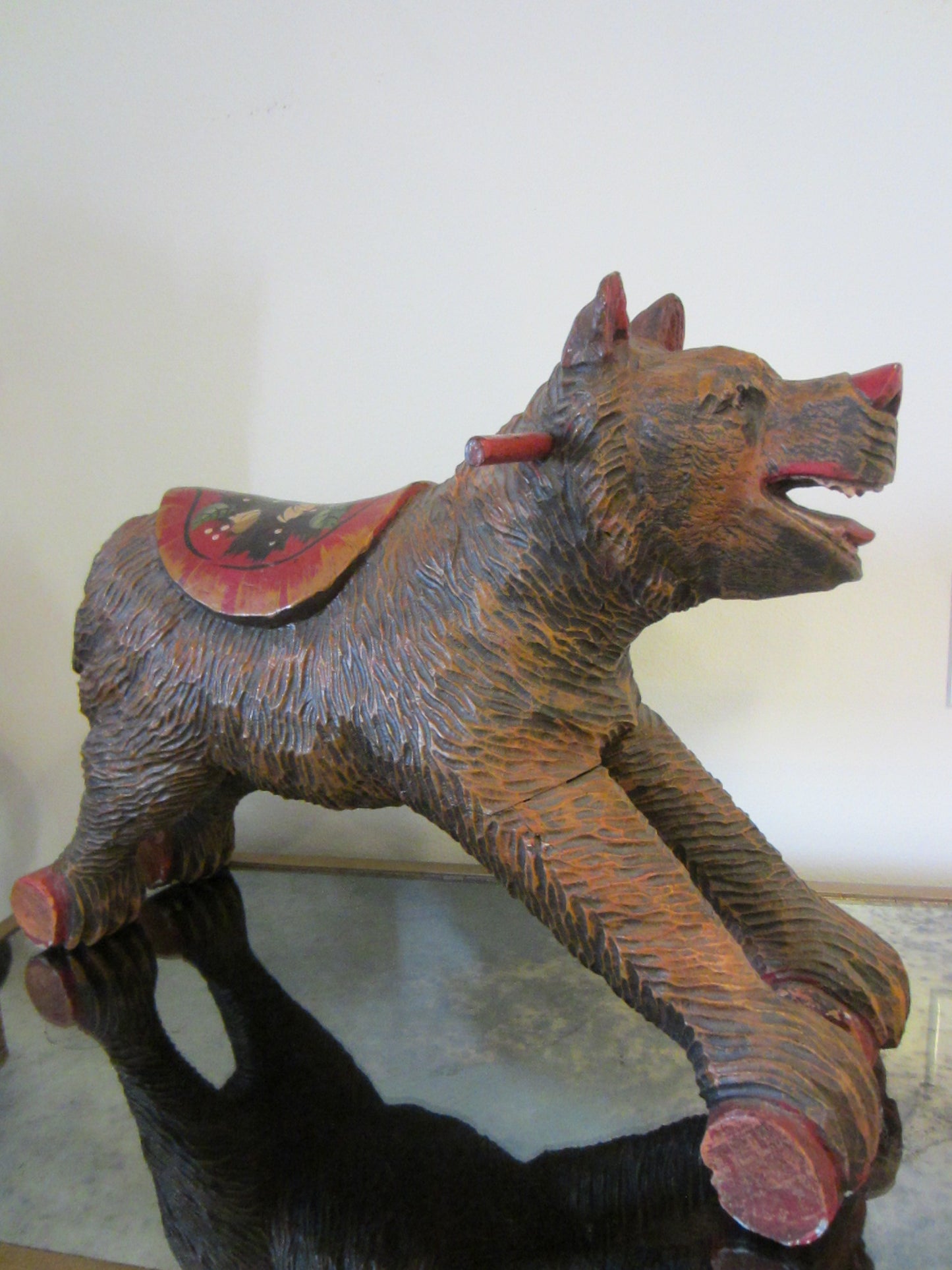 Black Forest Wood Carving Boar Toy Sculpture Hand Painted Floral Decoration - Designer Unique Finds 
 - 3