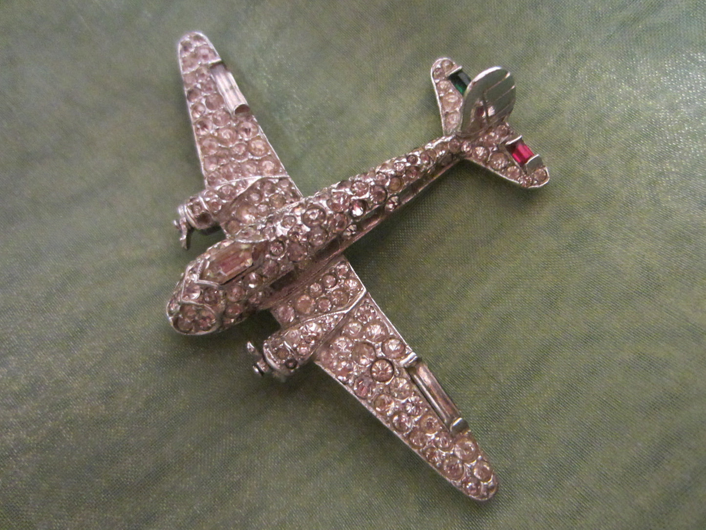 Trifari Airplane Brooch Swarovski Pave Rhinestones Silver Propeller - Designer Unique Finds 
 - 1