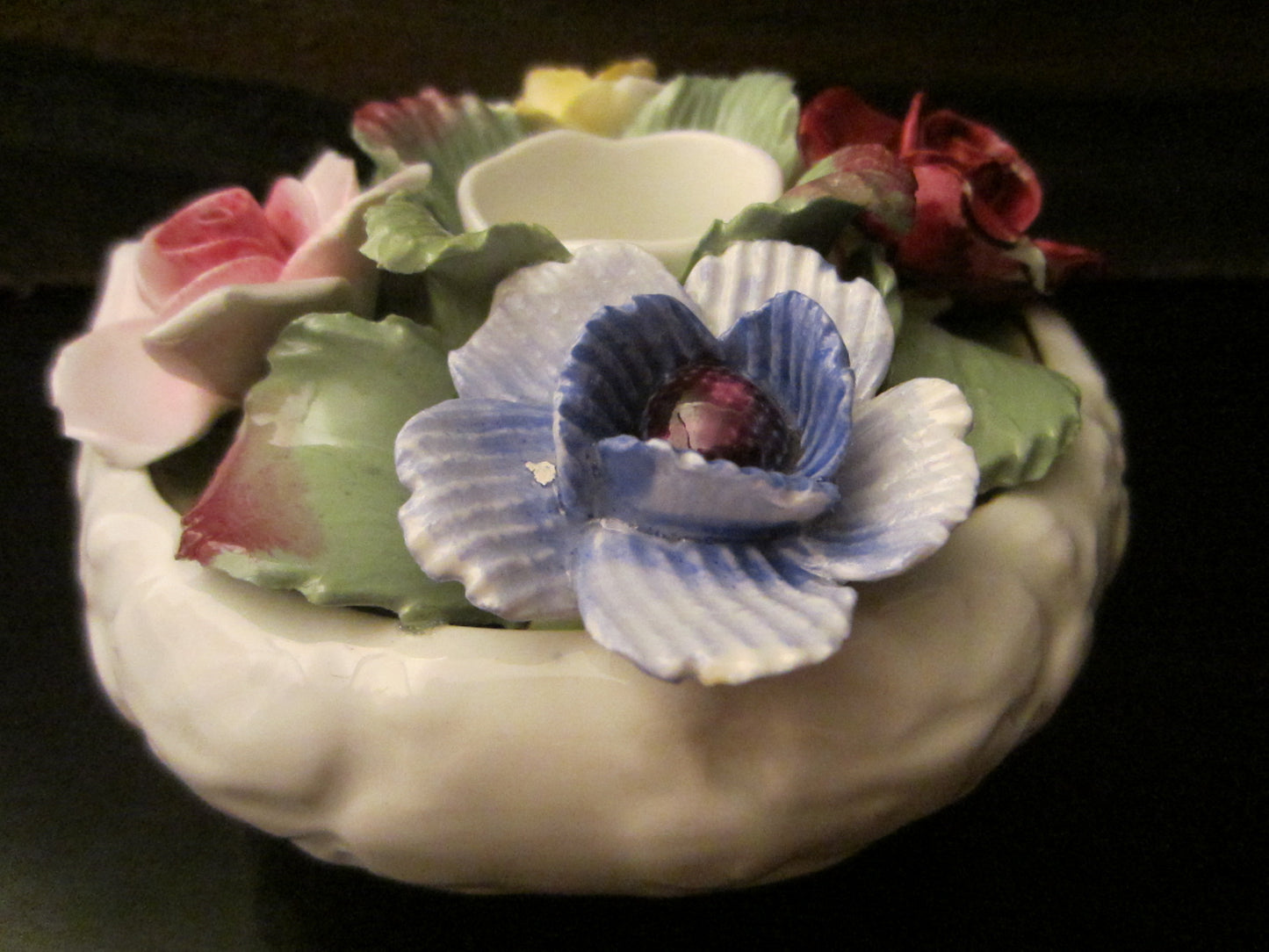 Aynsley England Fine Bone China Hand Painted Floral Candle Holder