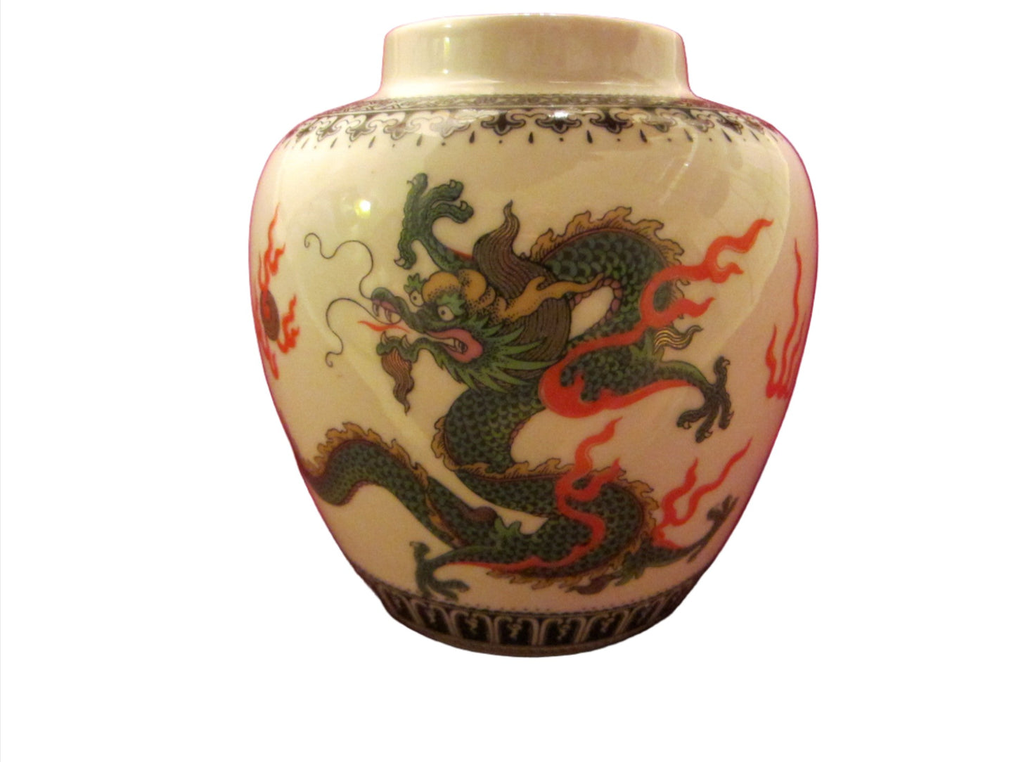 Dragon Ware Oriental Porcelain Transfer Vase With Black Calligraphy - Designer Unique Finds 