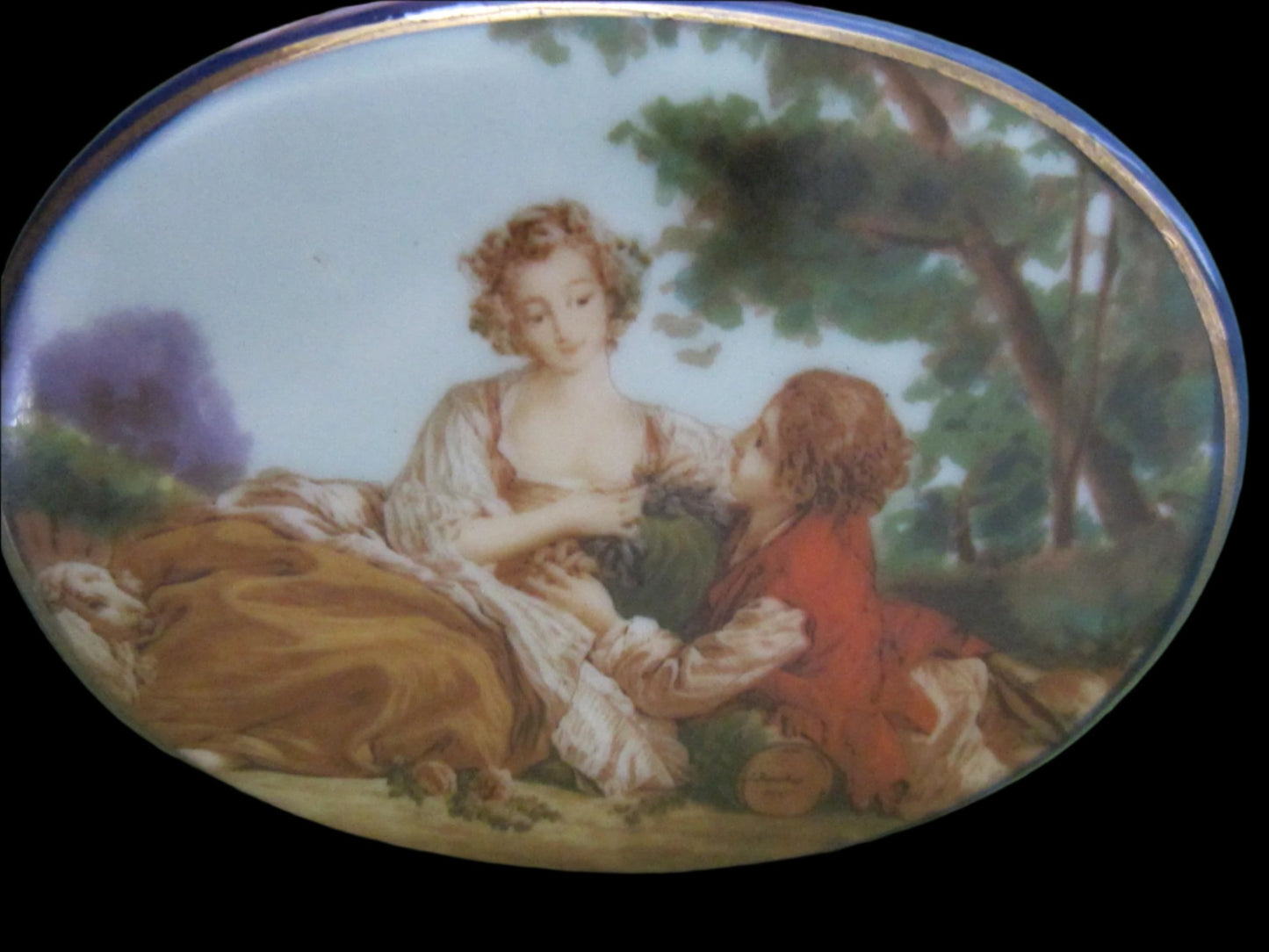 F Boucher Rococo Romantic Signed Ceramic Box Silver Hardware - Designer Unique Finds 
 - 2