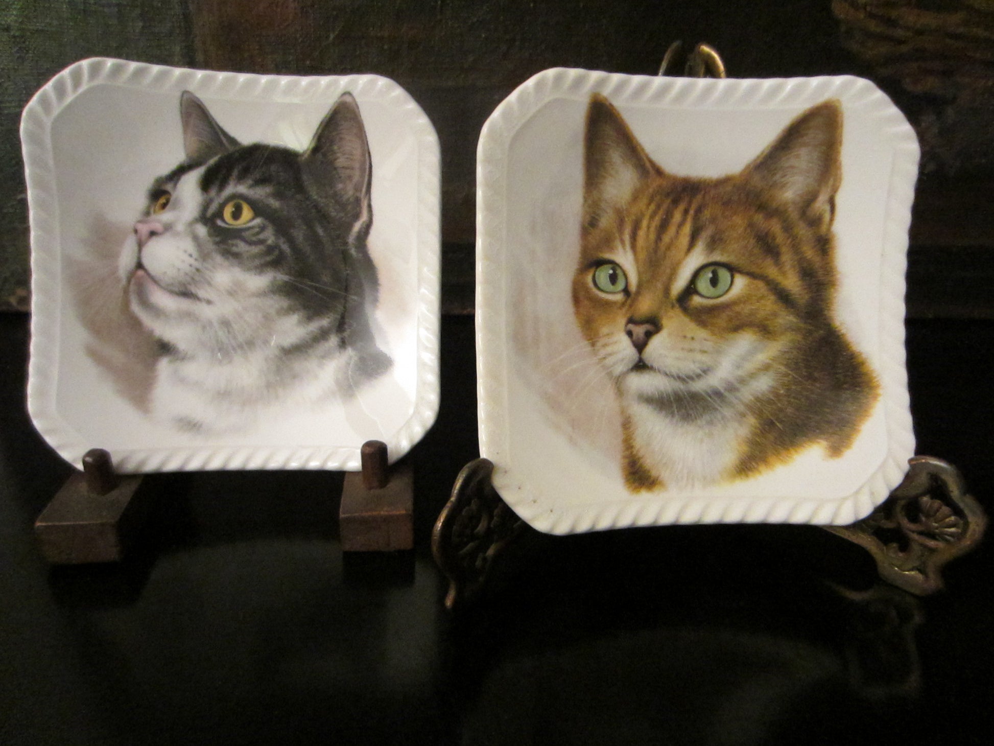 Royal Adderley Floral Bone China England Cats Portraits Decorative Trays - Designer Unique Finds 