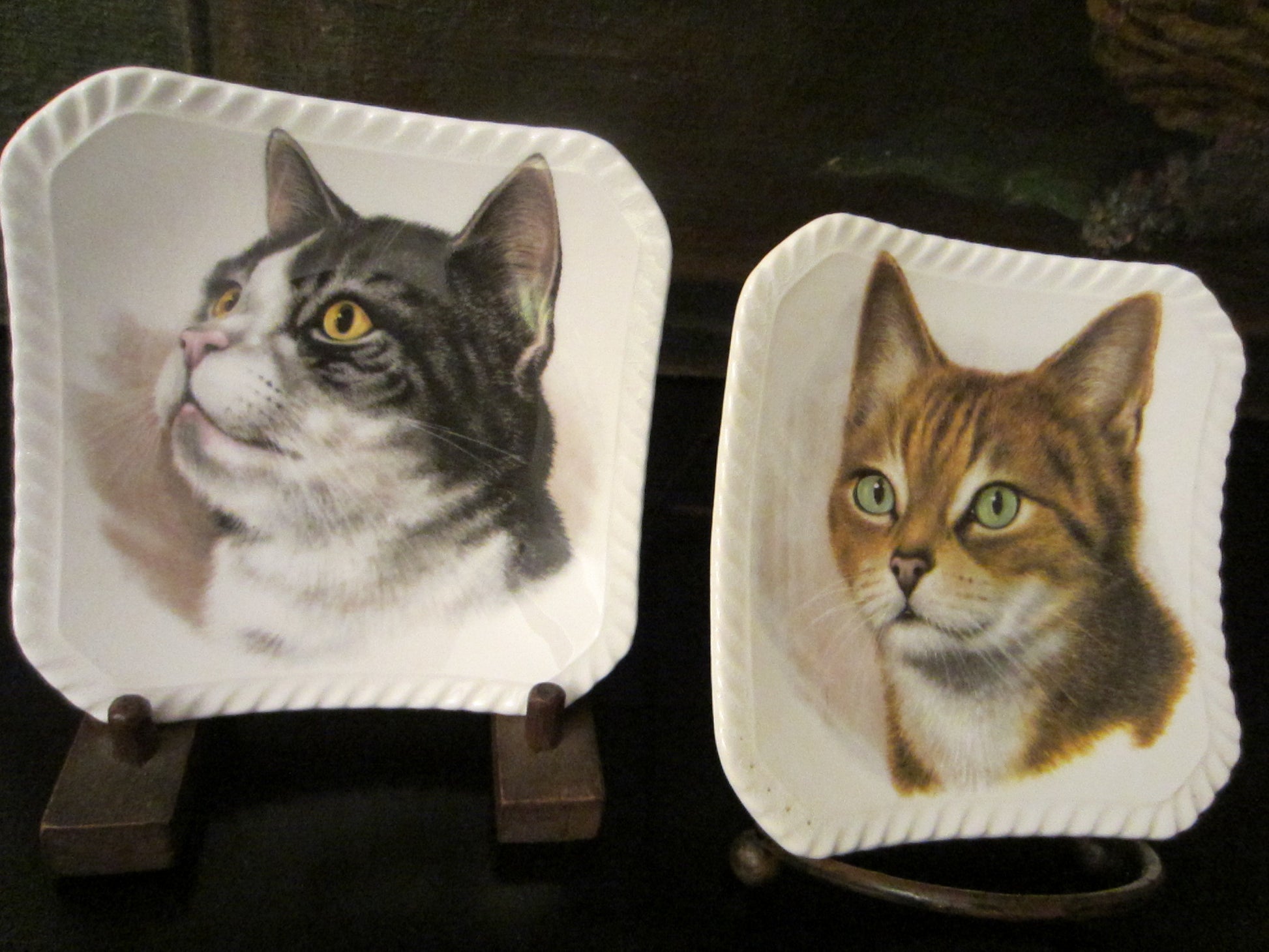 Royal Adderley Floral Bone China England Cats Portraits Decorative Trays - Designer Unique Finds 