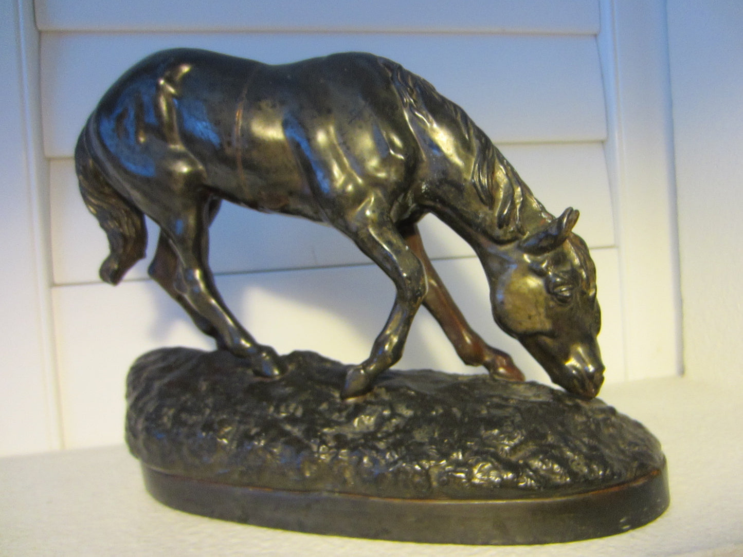 Folk Art Equestrian Metal Horse Sculpture Floral Chasing