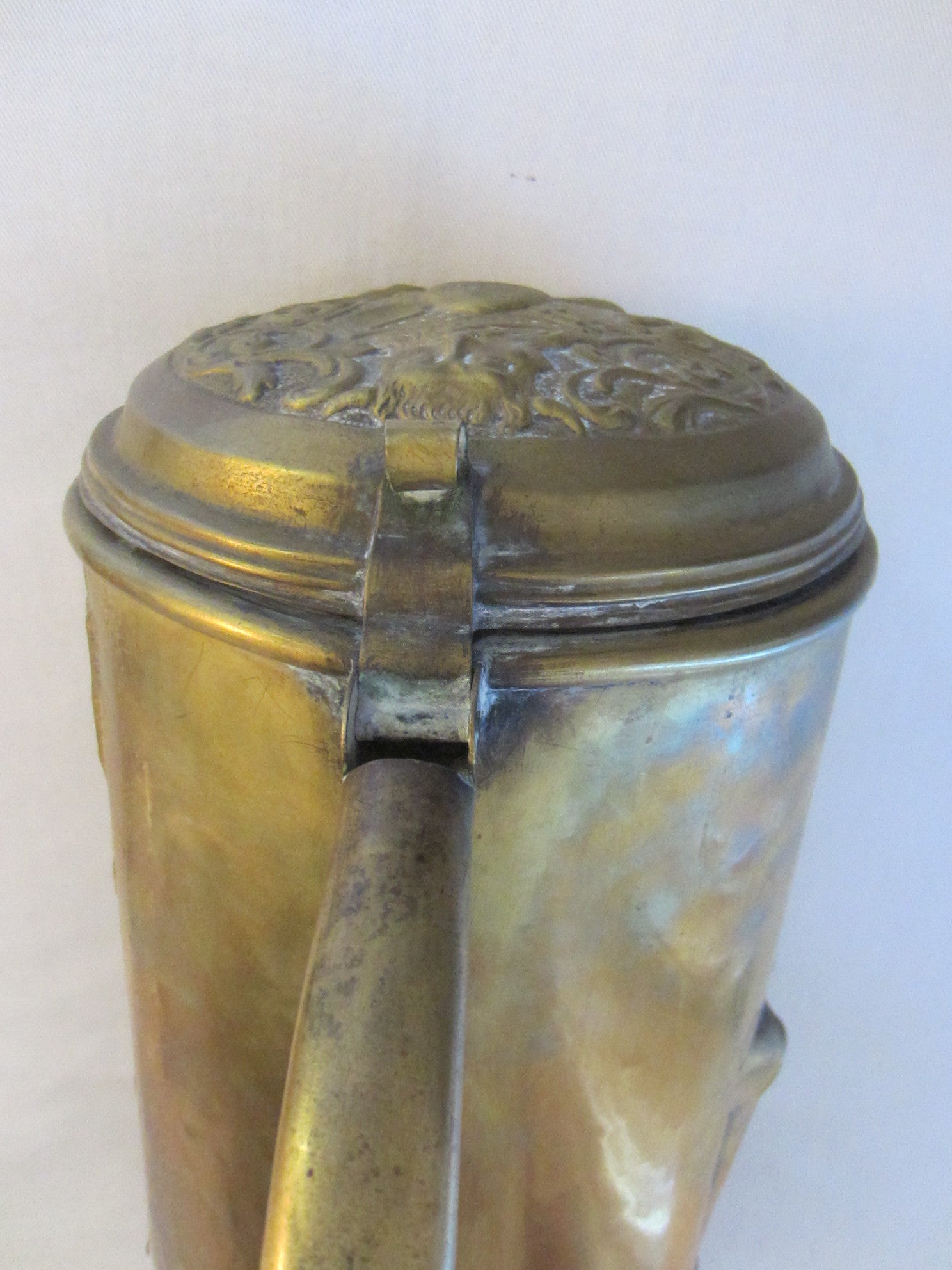 Brass Crested Tall Tankard Open Base High Relief Stein Artist Mongram - Designer Unique Finds 
 - 5