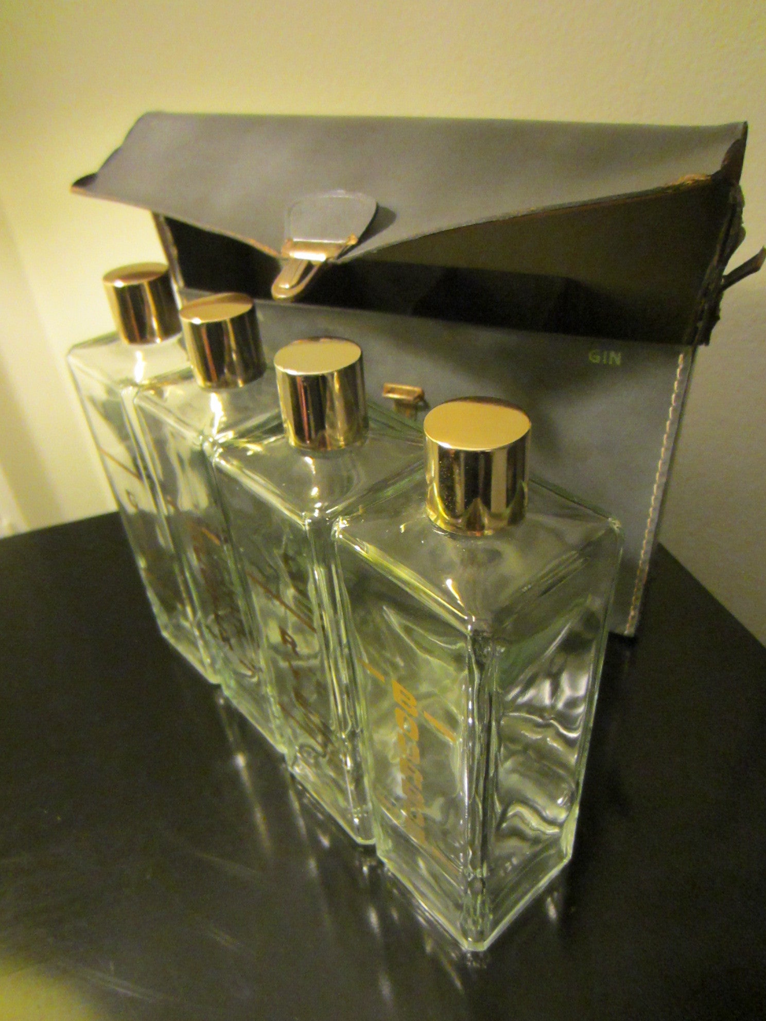 Liquor Glass Flasks Mid Century Leather Carry On Case - Designer Unique Finds 