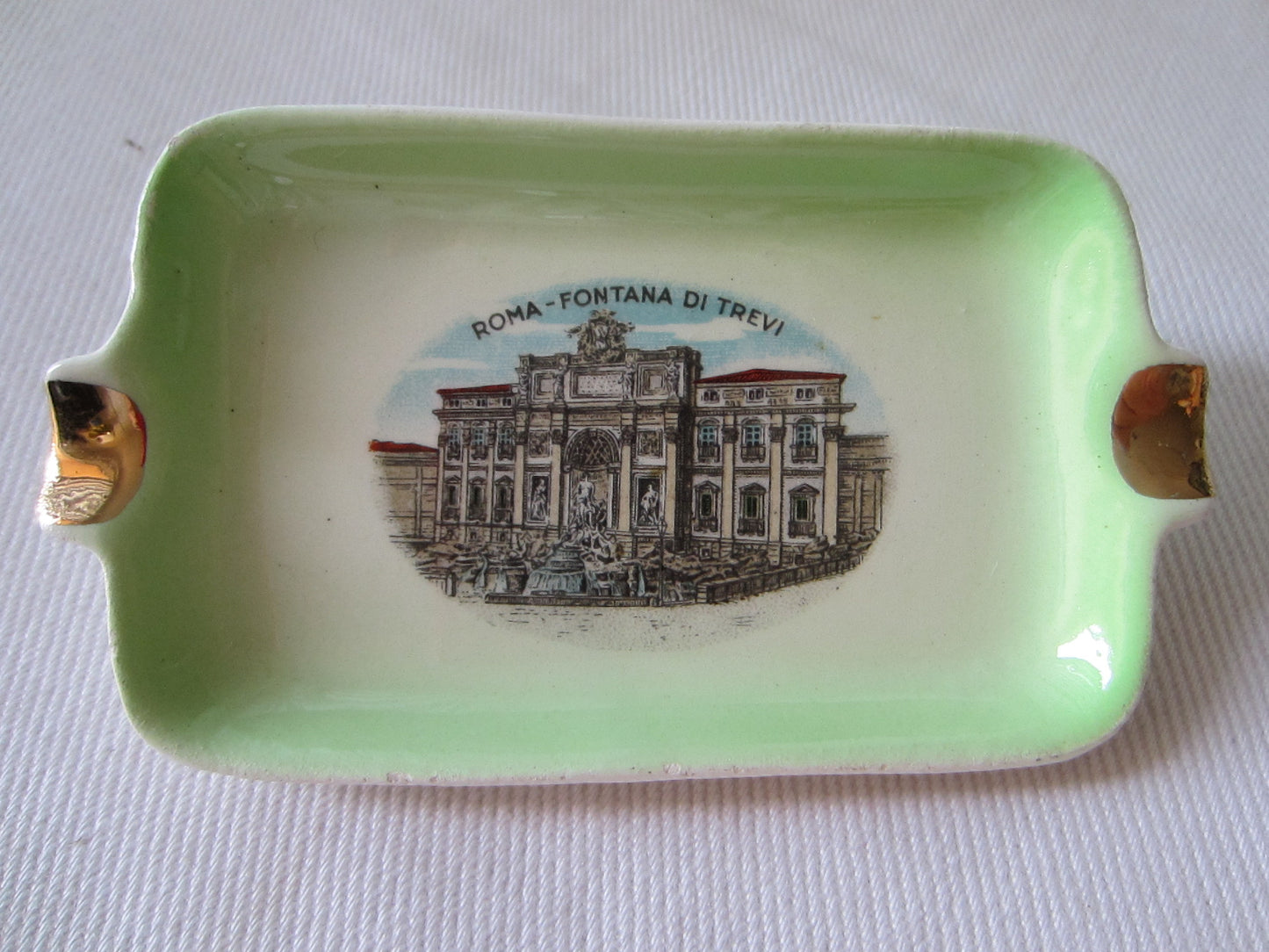 Roma Fontana Di Trevi Souvenir Porcelain Miniature Ashtray - Designer Unique Finds 