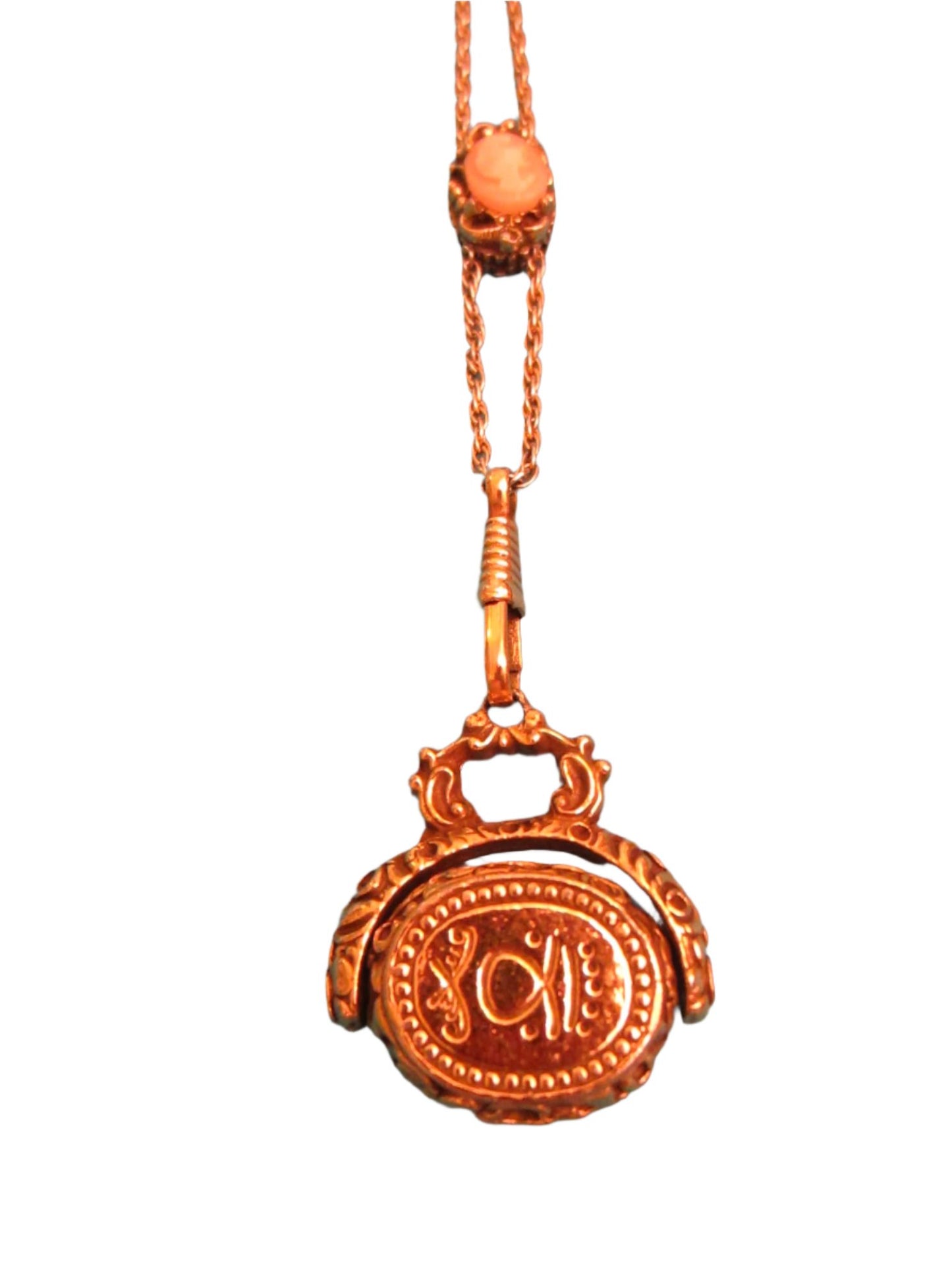 Sliding Chain Necklace Fob Cameo Seal Revolving Pendant