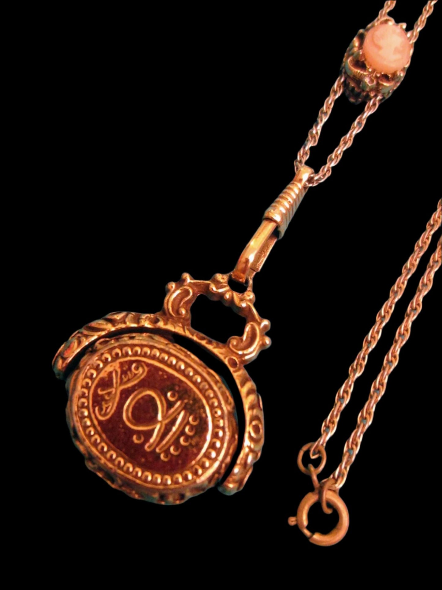 Sliding Chain Necklace Fob Cameo Seal Revolving Pendant