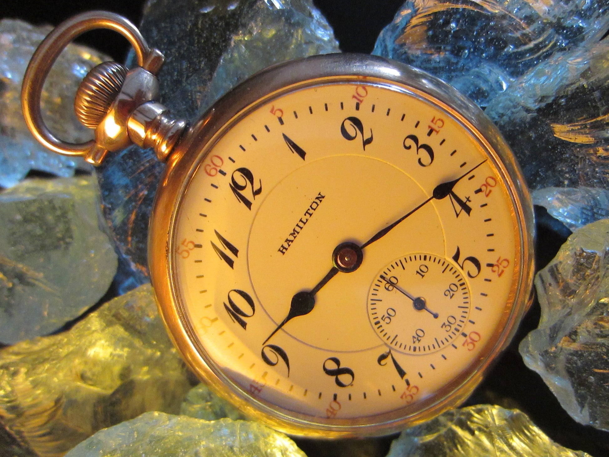 Hamilton Pocket Watch Open Face Gold Plated Case - Designer Unique Finds 