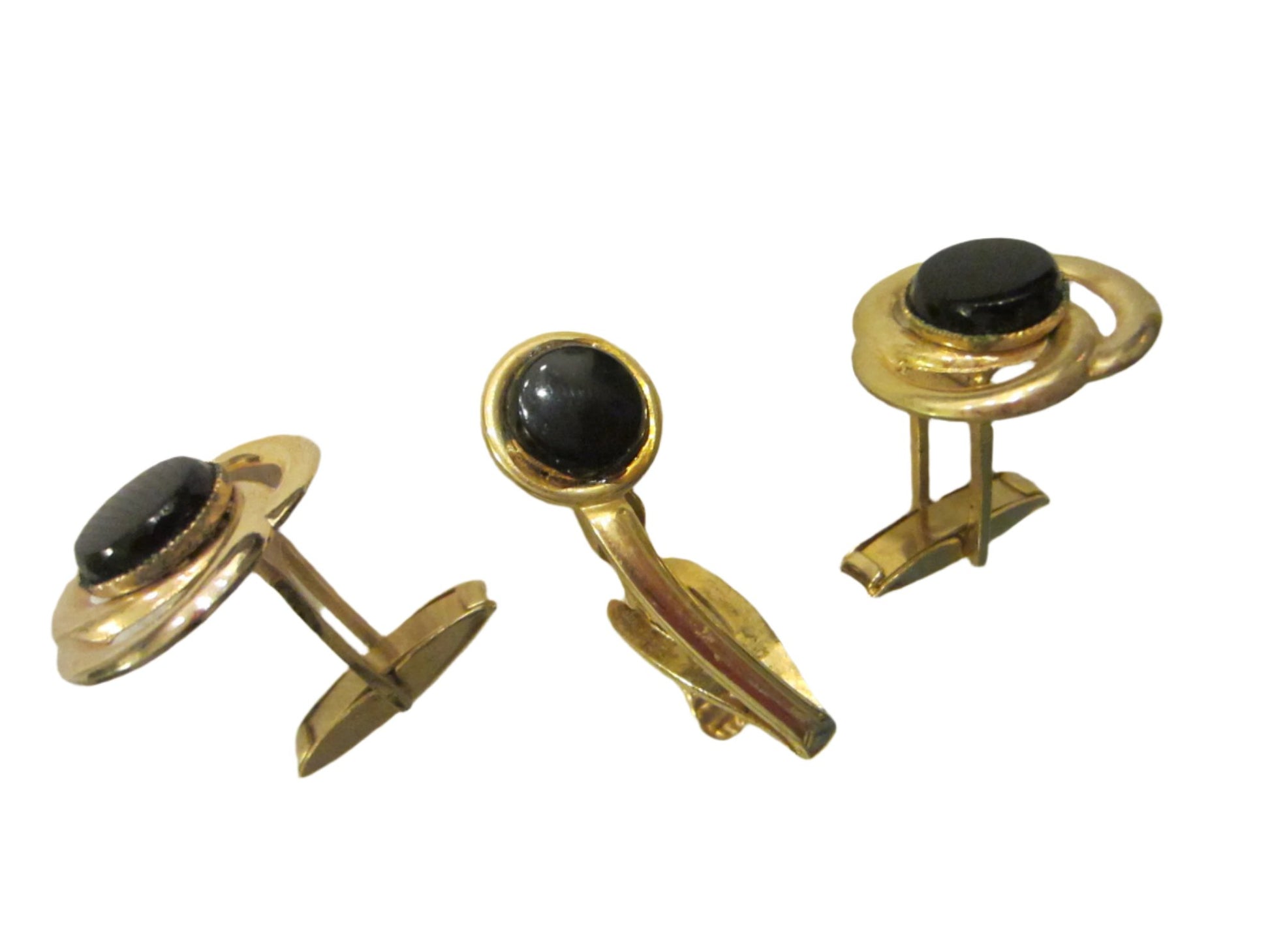 Golden Cuff Links Tie Clip Onyx Set - Designer Unique Finds 