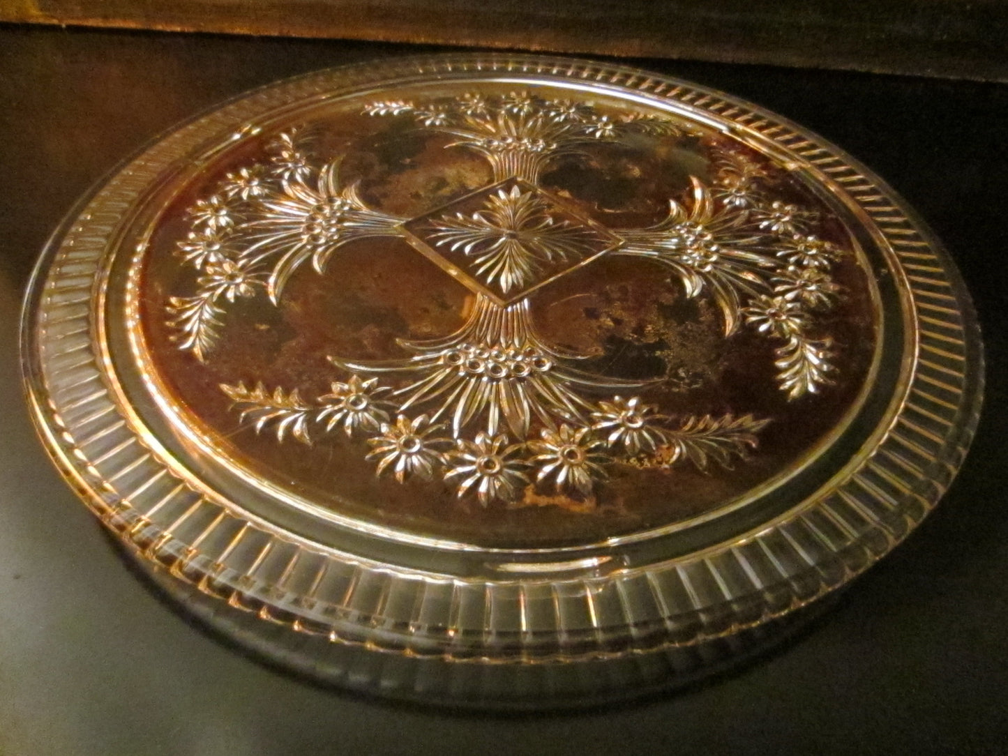 Indiana Glass Cake Plate Floral Decoration Painted Red - Designer Unique Finds 