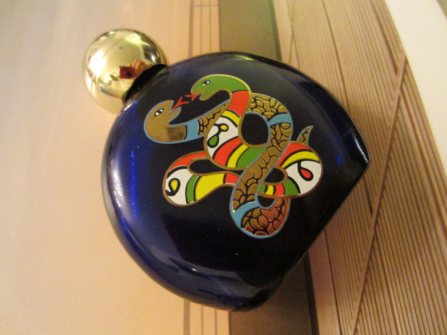 Niki de Saint Phalle Cobalt Glass Painted Perfume Bottles In Pair - Designer Unique Finds 