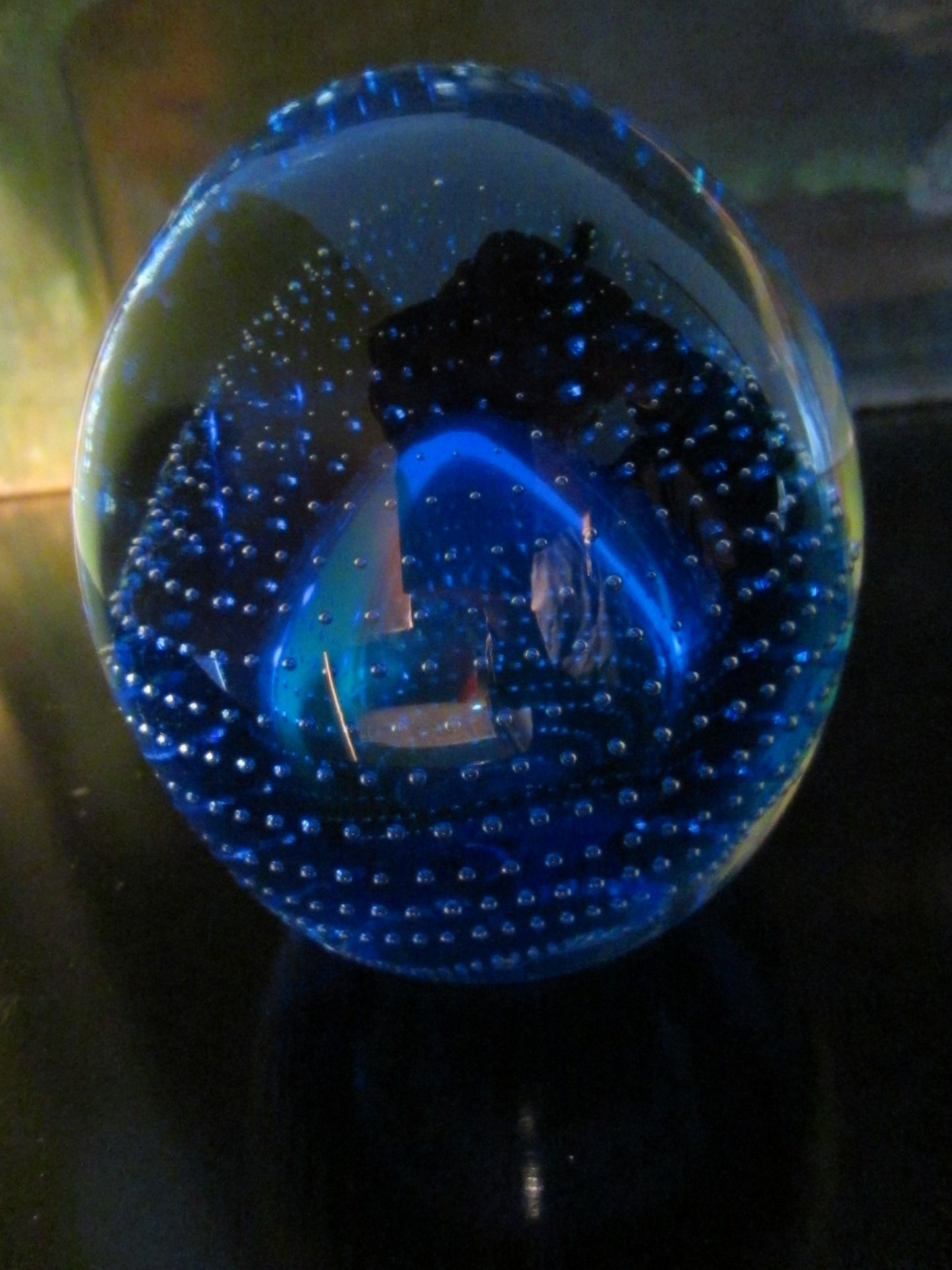 Thomas Webb Crystal Blue Bubbled Egg Paperweight - Designer Unique Finds 