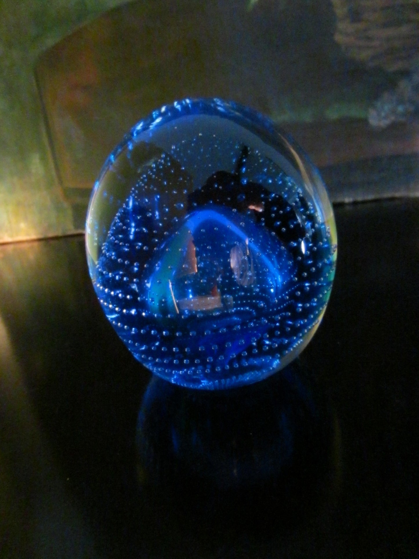 Thomas Webb Crystal Blue Bubbled Egg Paperweight - Designer Unique Finds 