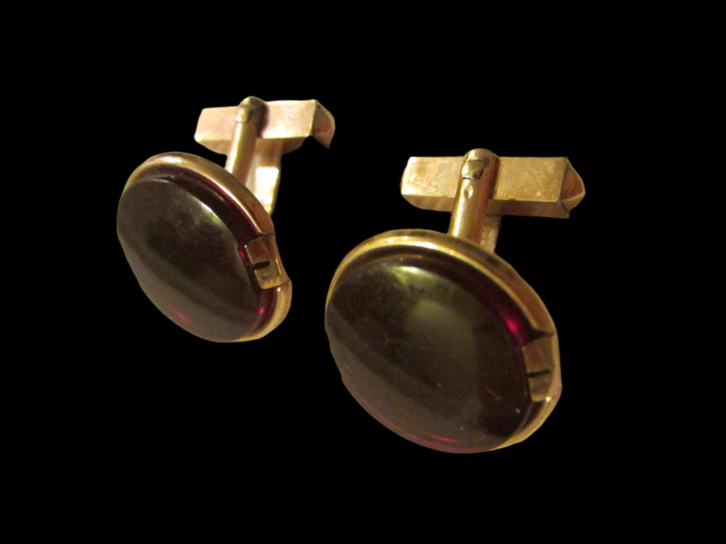 Swank Cuff Links Gold Plated Red Cabochon Glass - Designer Unique Finds 
 - 5