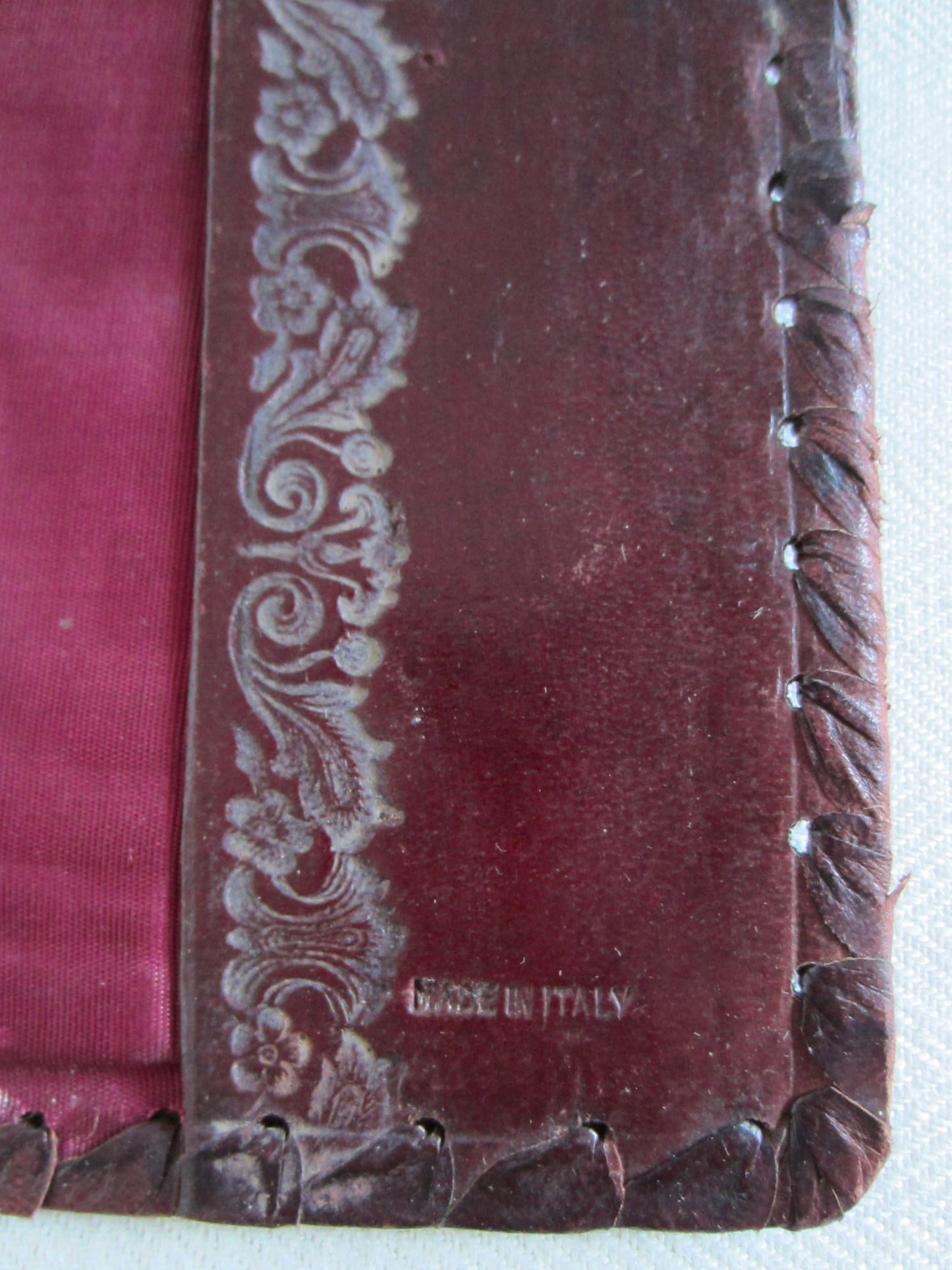 Italian Red Leather Book Cover Emboss Medallion - Designer Unique Finds 