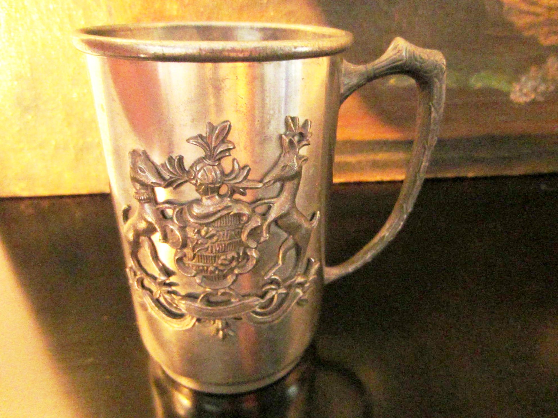 Norsk Tinn Pewter Norway Mug Animated Crested Coat of Arm - Designer Unique Finds 