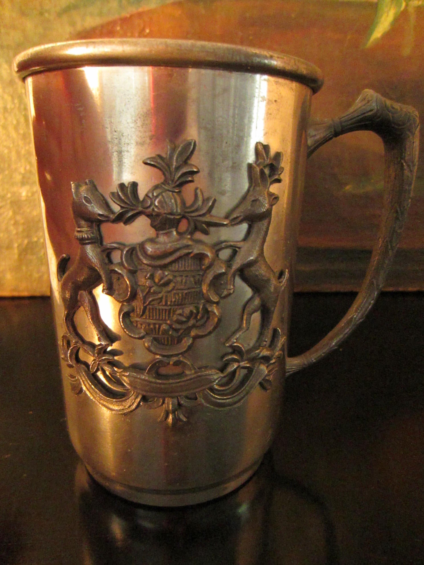 Norsk Tinn Pewter Norway Mug Animated Crested Coat of Arm - Designer Unique Finds 