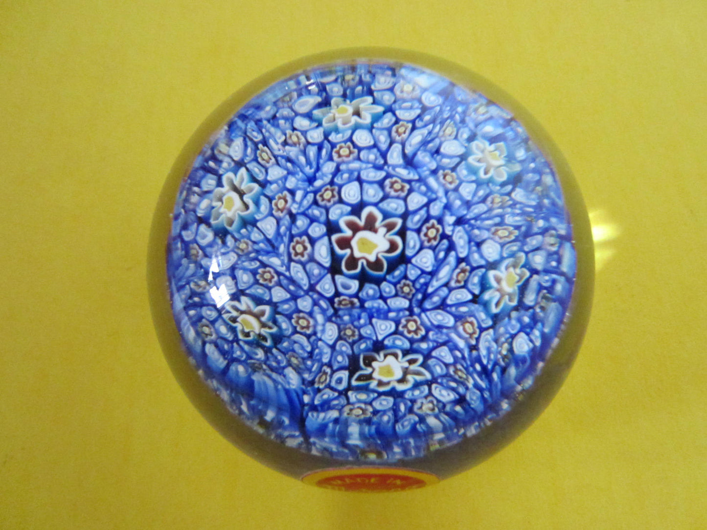 Murano Glass Paperweight Millefiori Blue Flowers - Designer Unique Finds 