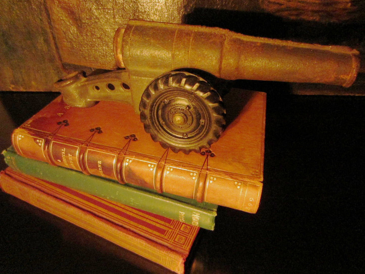 Folk Art Cast Iron Cannon Decorated Movable Rubber Wheels - Designer Unique Finds 
 - 1