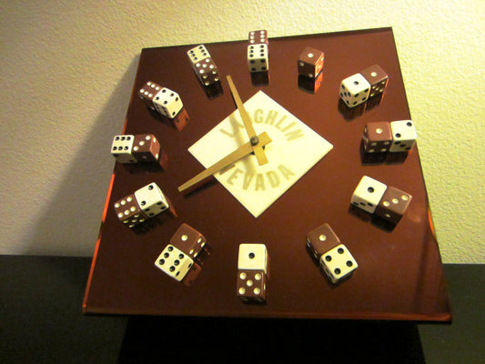 Laughlin Nevada Modern Casino Dice Clock Copper Tone Quartz Square Design - Designer Unique Finds 