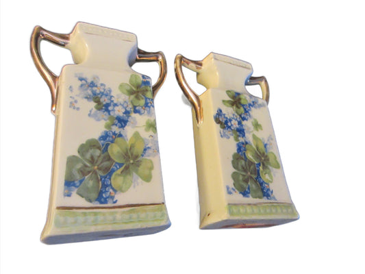 Germany Porcelain Blue Flowers Art Deco Vases Circa 1920 - Designer Unique Finds 