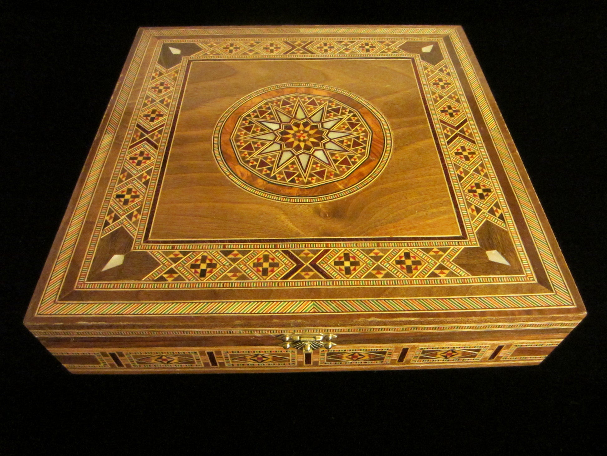 Art Deco Wood Inlaid Jewelry Box Ornate Geometric Design - Designer Unique Finds 
