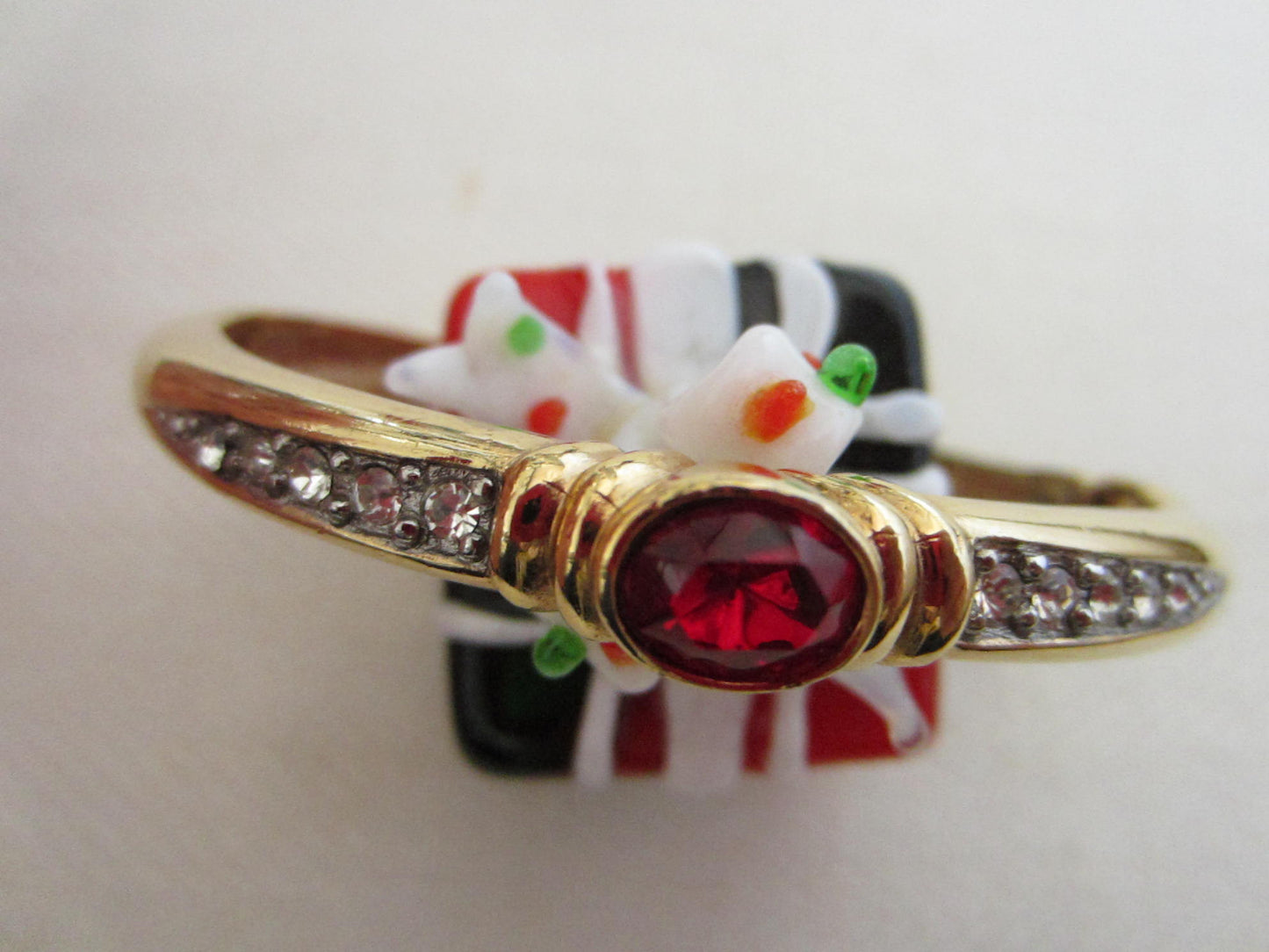 Bangle Bracelet Glass Ruby Cabochon White Rhinestones - Designer Unique Finds 
 - 3