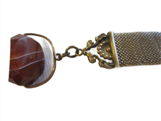 Victorian Watch Fob Chain Carnelian Agate Swivel Gem - Designer Unique Finds 