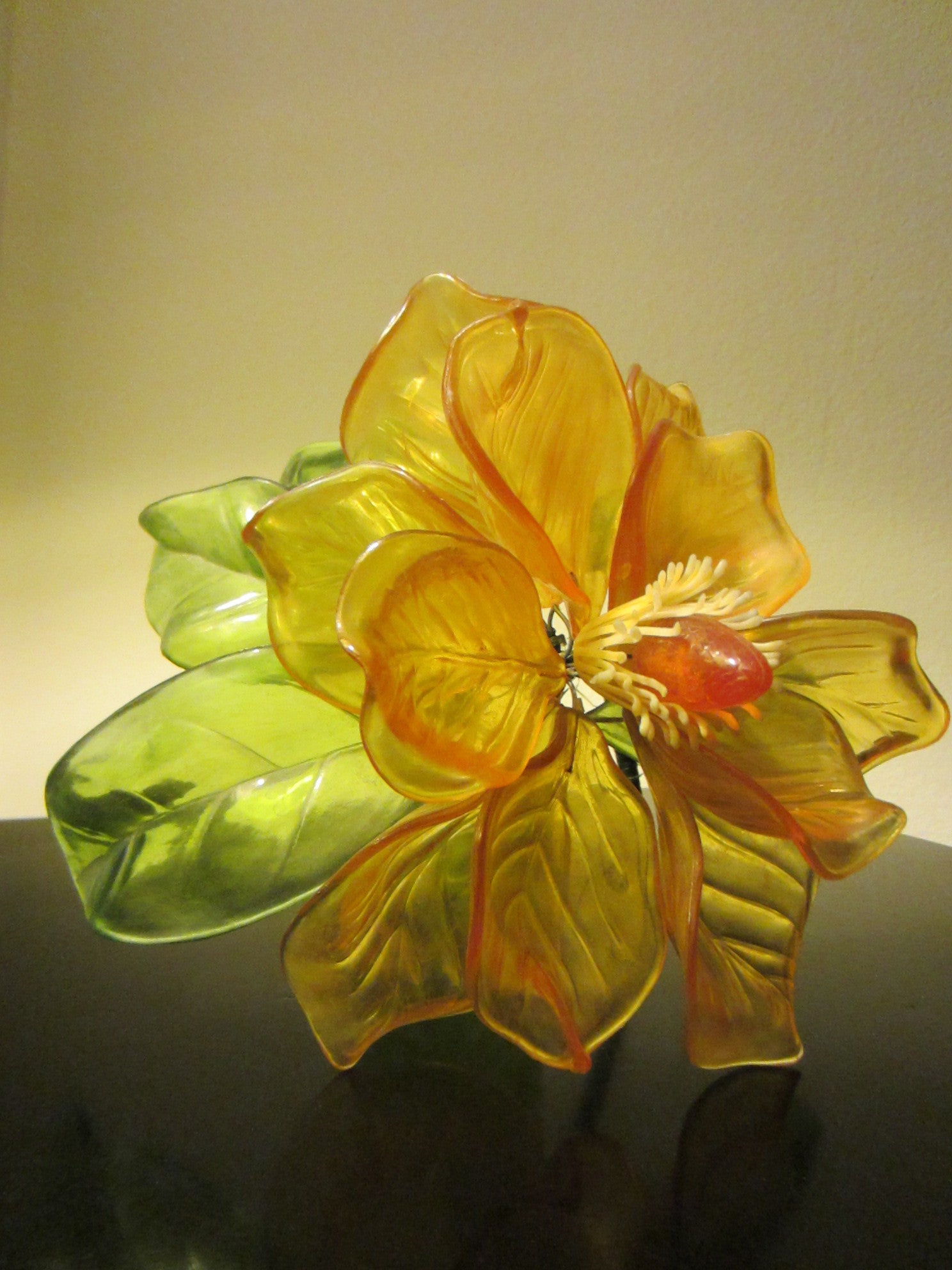 Yellow Bloom Stemmed Lucite Folk Art Flower - Designer Unique Finds 