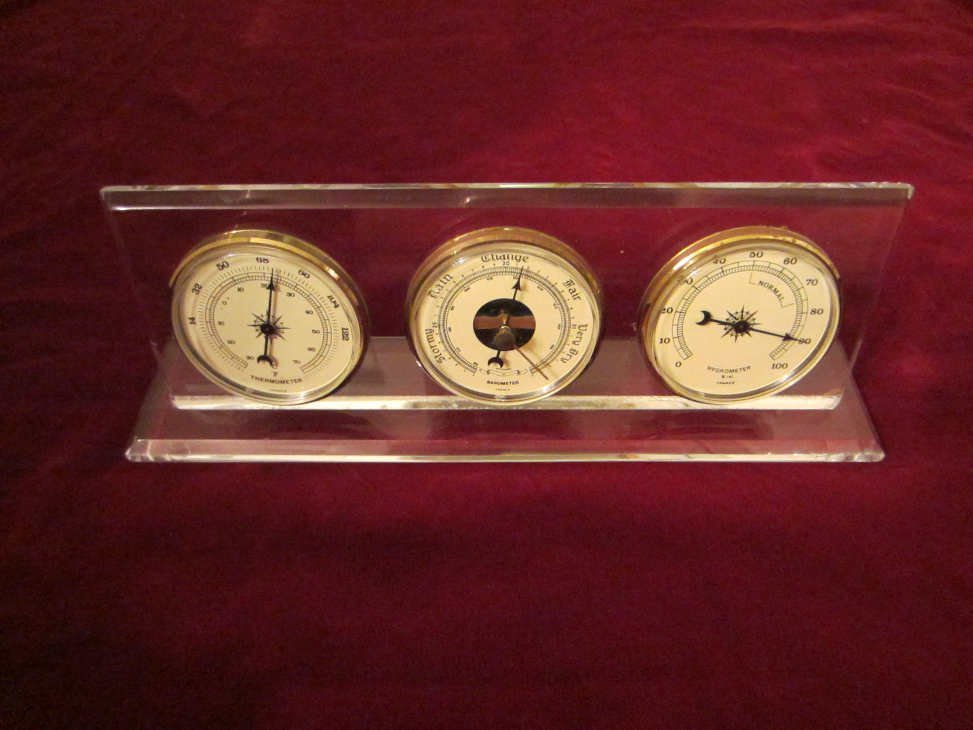 Lucite Millibars France Desktop Barometer Thermometer Hygrometer - Designer Unique Finds 
 - 2