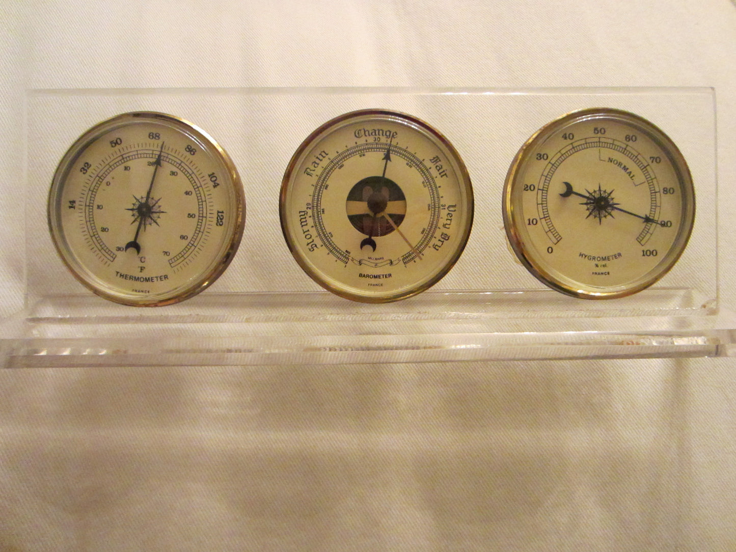 Lucite Millibars France Desktop Barometer Thermometer Hygrometer - Designer Unique Finds 
 - 1