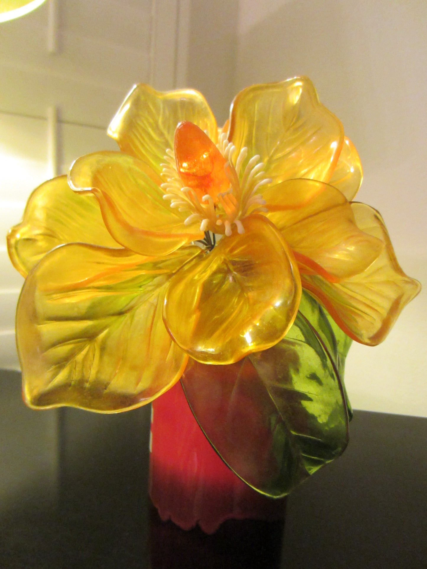 Yellow Bloom Stemmed Lucite Folk Art Flower - Designer Unique Finds 